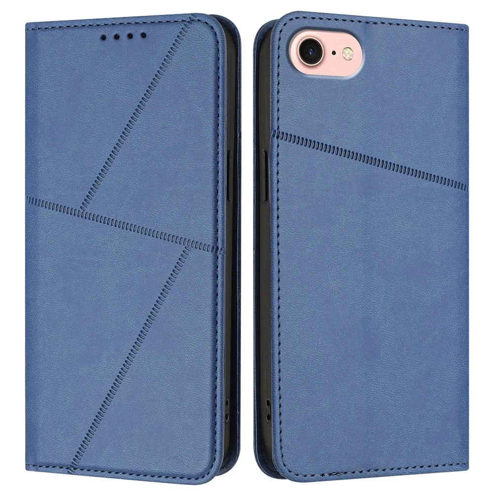 For iPhone 17e / 16e Wallet Case Magnetic Closure Leather Flip Phone Cover with Stand - Sapphire - 1
