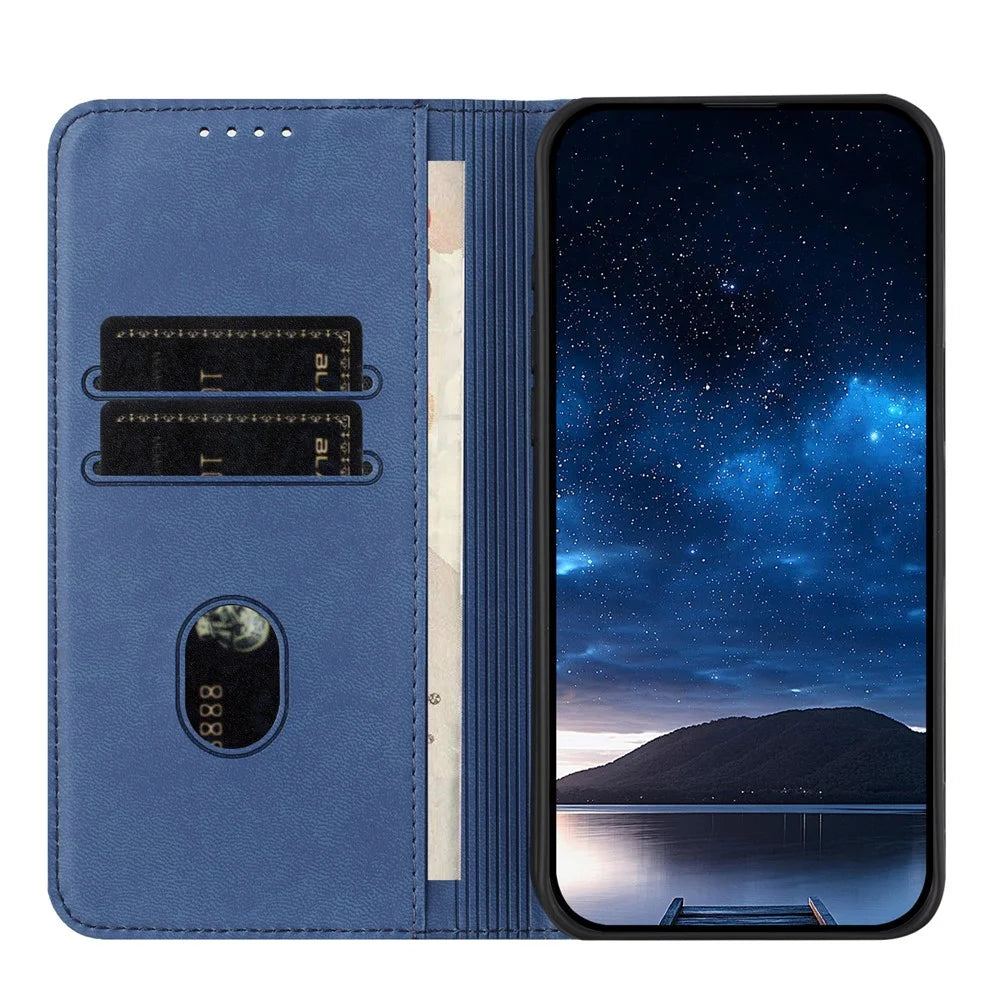 For iPhone 17e / 16e Wallet Case Magnetic Closure Leather Flip Phone Cover with Stand - Sapphire - 2