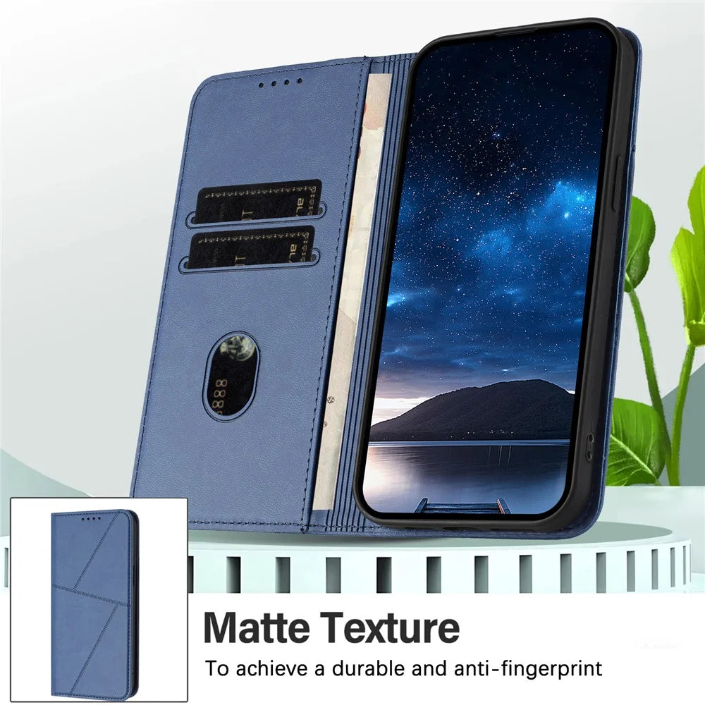 For iPhone 17e / 16e Wallet Case Magnetic Closure Leather Flip Phone Cover with Stand - Sapphire - 4