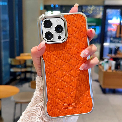 YUTRNG For iPhone 16 Pro Case Wave Texture PU Leather + PC Magnetic Phone Cover - Orange - 1