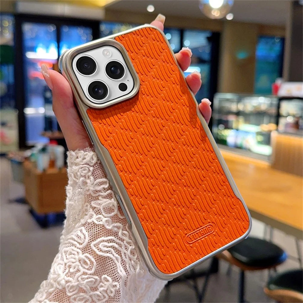 YUTRNG For iPhone 16 Pro Case Wave Texture PU Leather + PC Magnetic Phone Cover - Orange - 2