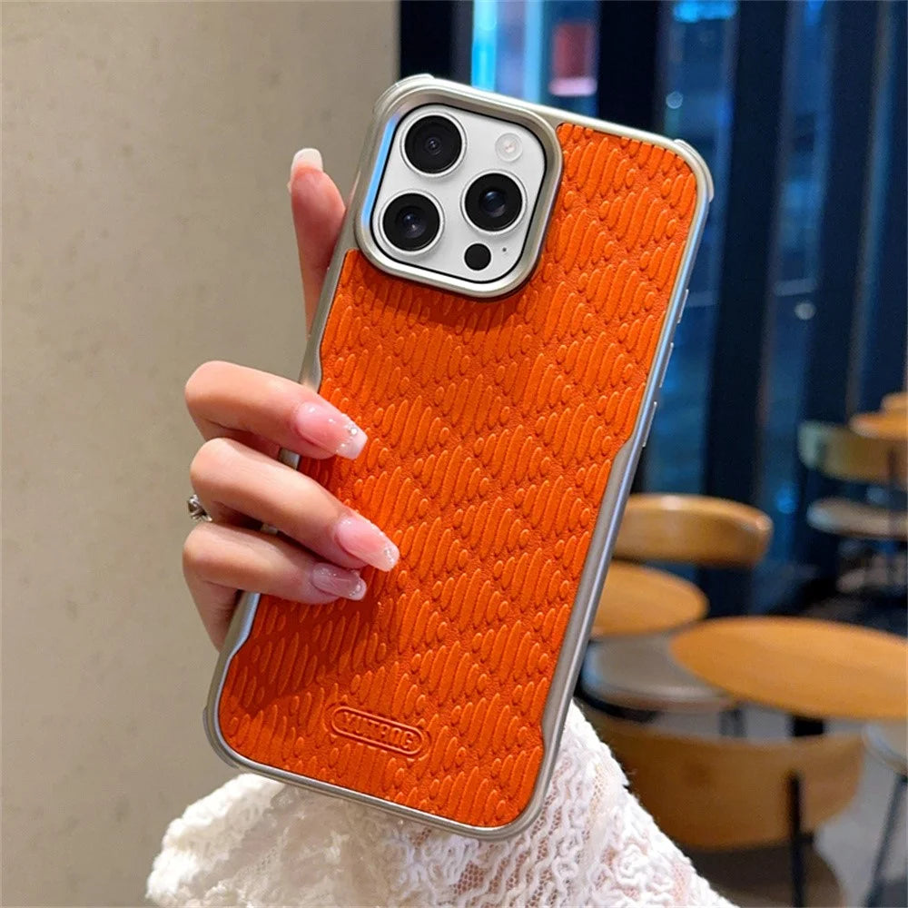 YUTRNG For iPhone 16 Pro Case Wave Texture PU Leather + PC Magnetic Phone Cover - Orange - 4