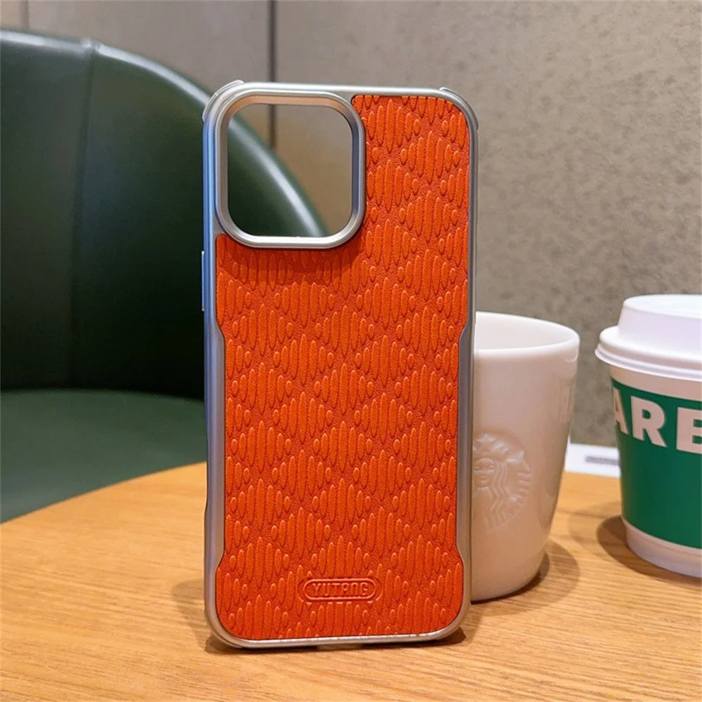 YUTRNG For iPhone 16 Pro Case Wave Texture PU Leather + PC Magnetic Phone Cover - Orange - 5