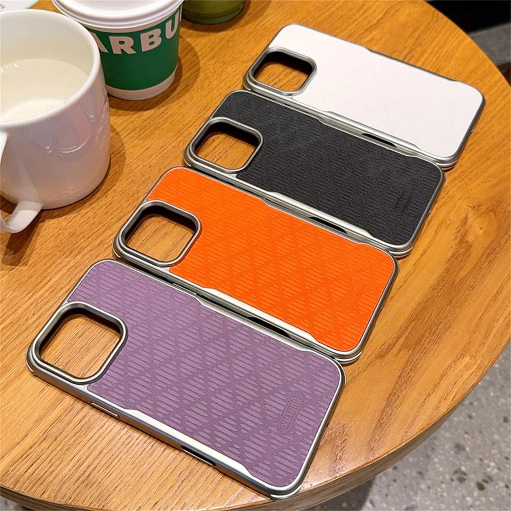 YUTRNG For iPhone 16 Pro Case Wave Texture PU Leather + PC Magnetic Phone Cover - Orange - 6