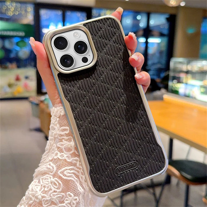 YUTRNG For iPhone 16 Pro Max Case Wave Texture PU Leather + PC Magnetic Phone Cover - Black - 2