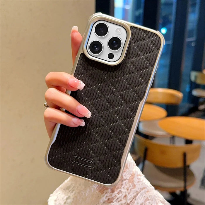 YUTRNG For iPhone 16 Pro Max Case Wave Texture PU Leather + PC Magnetic Phone Cover - Black - 4