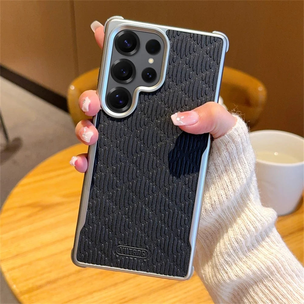 YUTRNG For Samsung	Galaxy S25 Ultra Case Wave Texture PU Leather + PC Magnetic Phone Cover - Black - 3