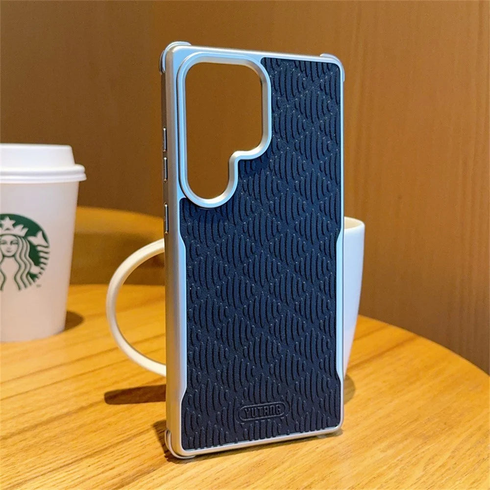 YUTRNG For Samsung	Galaxy S25 Ultra Case Wave Texture PU Leather + PC Magnetic Phone Cover - Black - 5