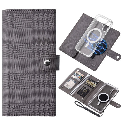 VILI GHA-C Series For iPhone 16 Magnetic Case RFID Blocking Detachable 2 in 1 Leather Phone Cover - Grey - 1