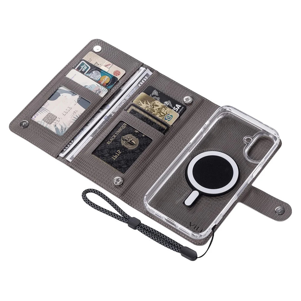 VILI GHA-C Series For iPhone 16 Magnetic Case RFID Blocking Detachable 2 in 1 Leather Phone Cover - Grey - 3
