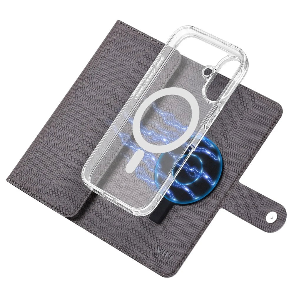 VILI GHA-C Series For iPhone 16 Magnetic Case RFID Blocking Detachable 2 in 1 Leather Phone Cover - Grey - 4