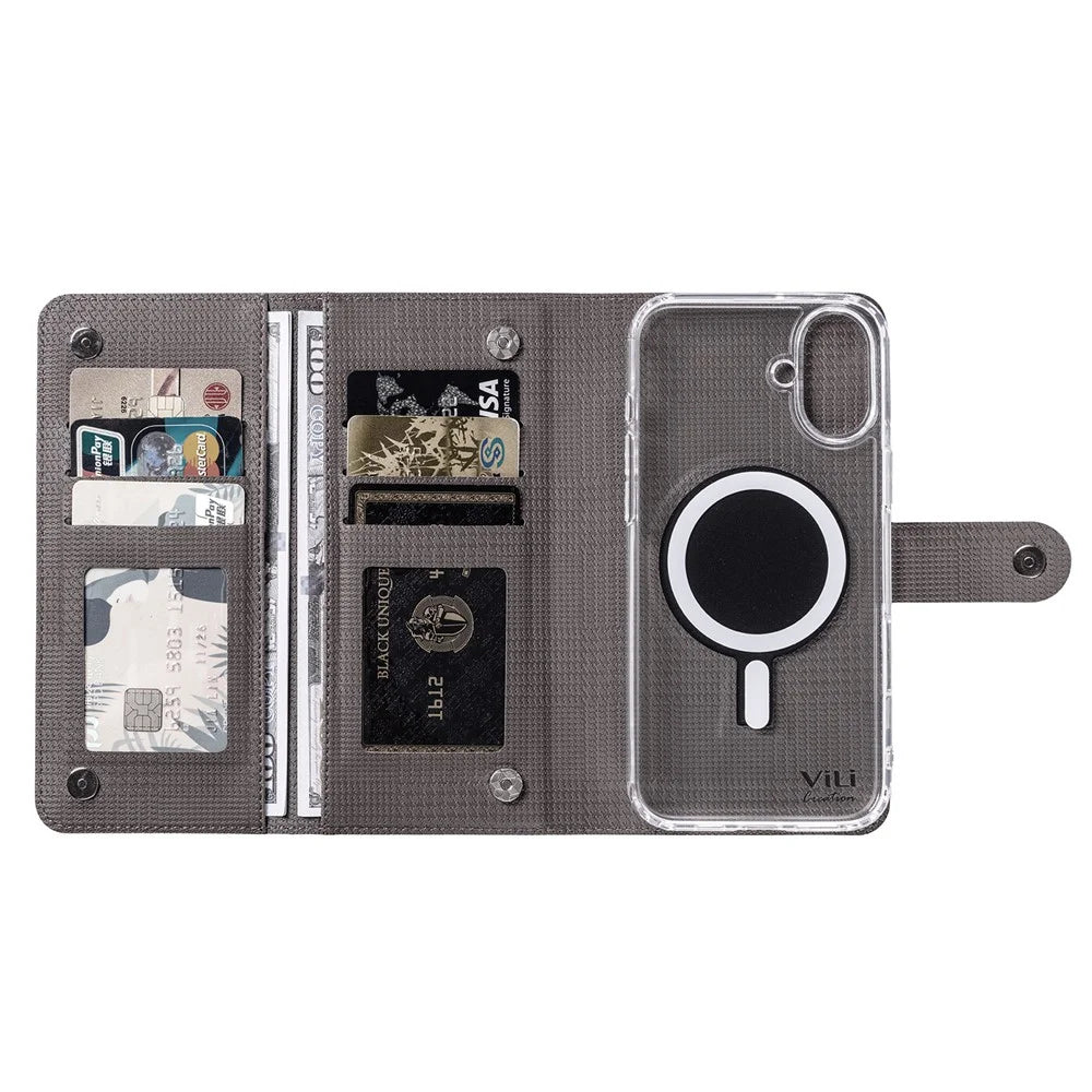 VILI GHA-C Series For iPhone 16 Plus Magnetic Case RFID Blocking Detachable 2 in 1 Leather Phone Cover - Grey - 2