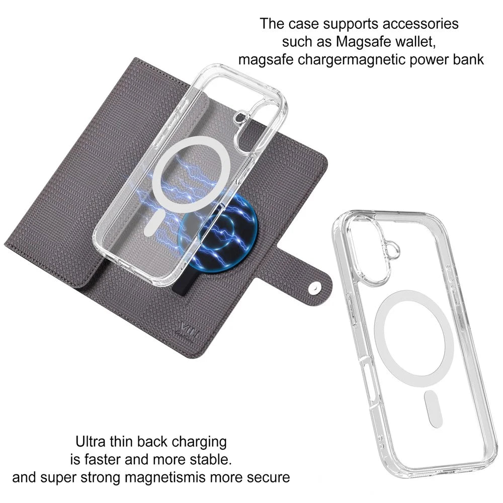 VILI GHA-C Series For iPhone 16 Plus Magnetic Case RFID Blocking Detachable 2 in 1 Leather Phone Cover - Grey - 6