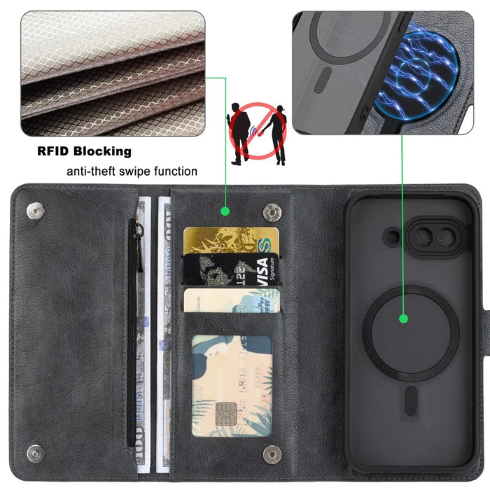 VILI GVB Series for Google Pixel 9a Magnetic Case Detachable Leather Phone Cover - Black - 6