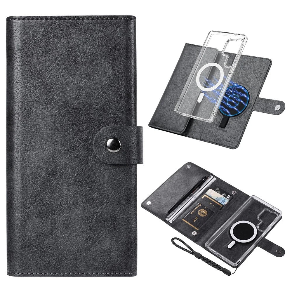 VILI GVB-C Series for Samsung Galaxy S25 Ultra Magnetic Case RFID Blocking Detachable Leather Phone Cover - Black - 1