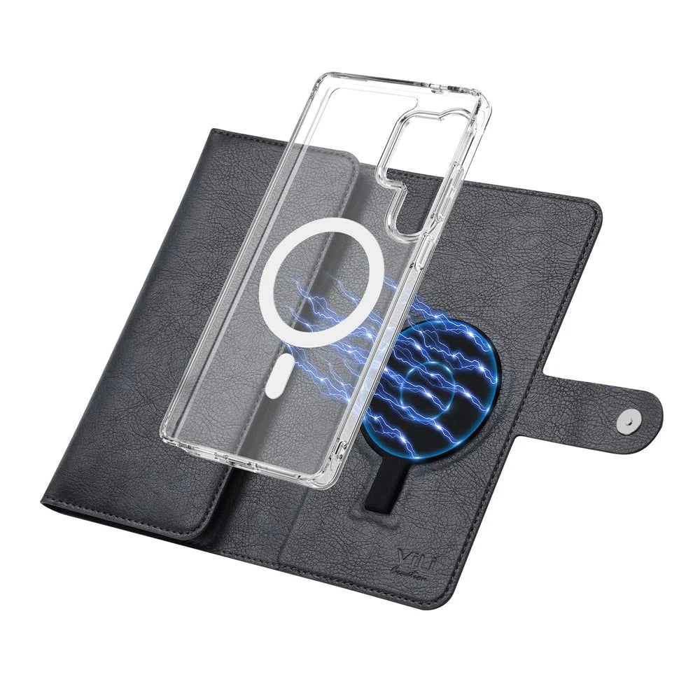VILI GVB-C Series for Samsung Galaxy S25 Ultra Magnetic Case RFID Blocking Detachable Leather Phone Cover - Black - 3