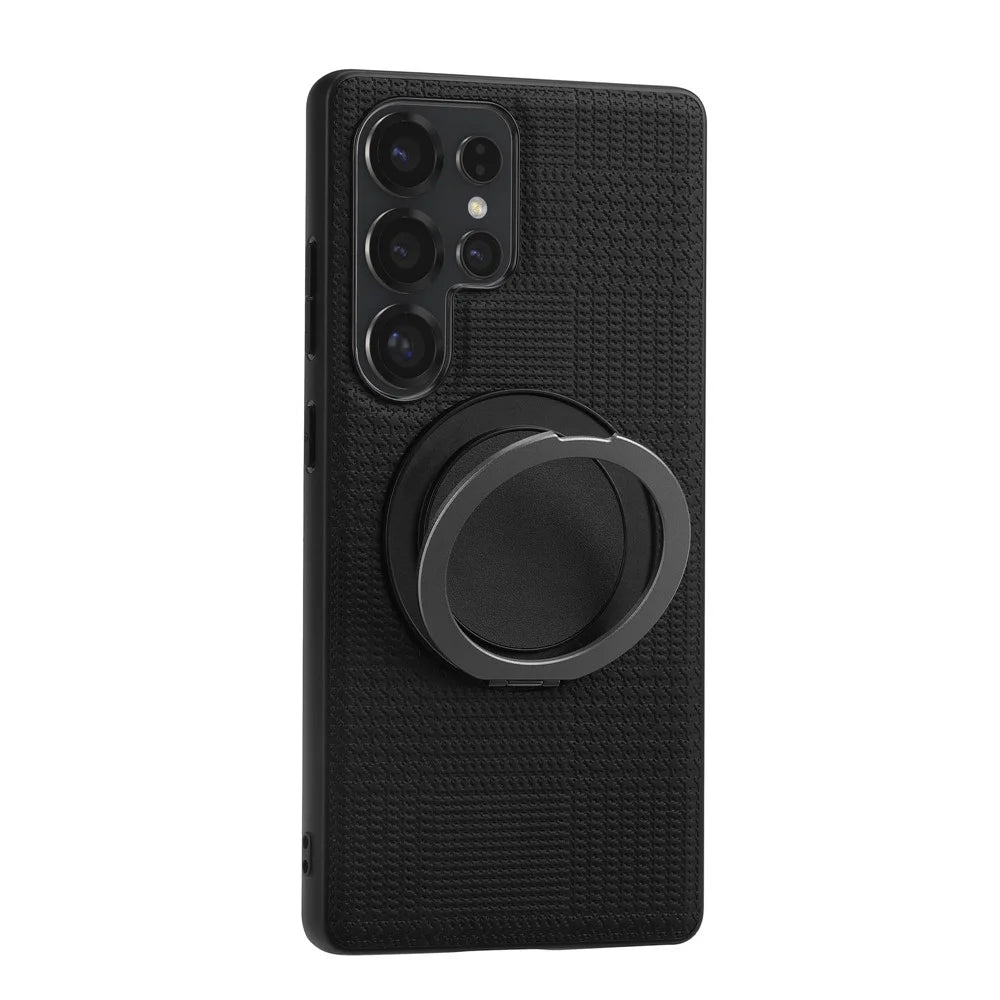VILI D-THS Series for Samsung Galaxy S23 Ultra Magnetic Case Ring Kickstand PC TPU Phone Back Cover with Strap - Black - 4