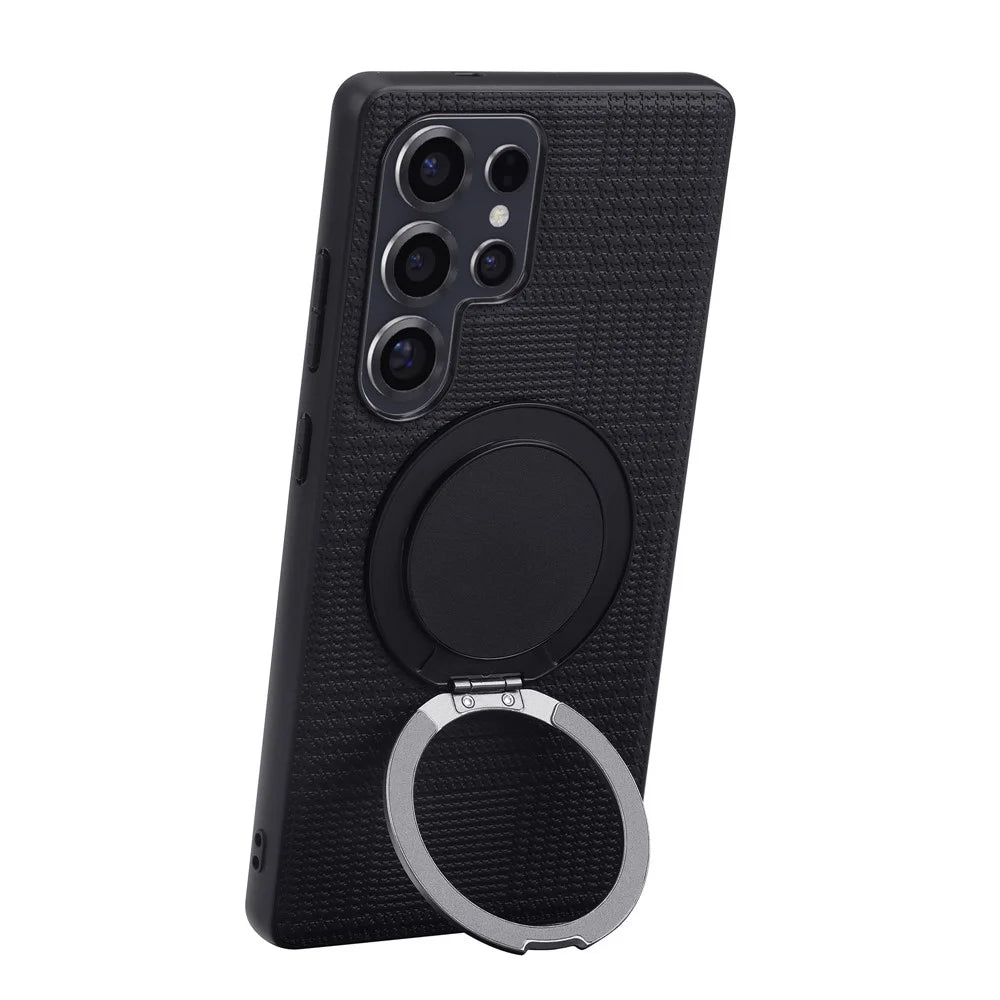 VILI D-THS Series for Samsung Galaxy S23 Ultra Magnetic Case Ring Kickstand PC TPU Phone Back Cover with Strap - Black - 5