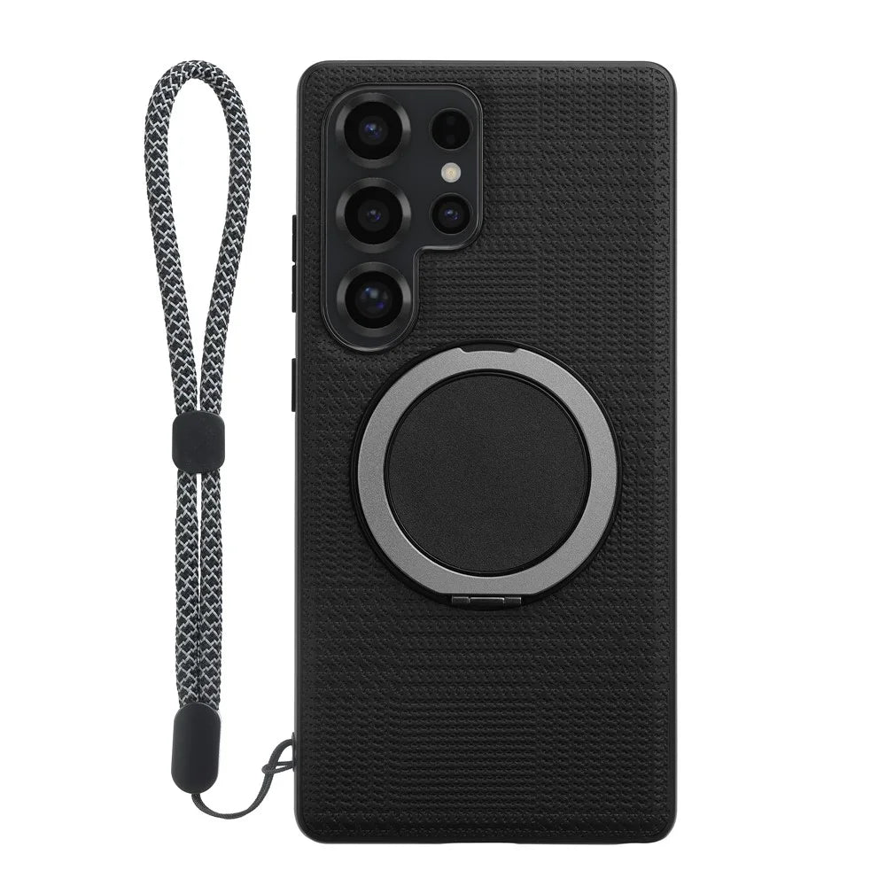 VILI D-THS Series for Samsung Galaxy S24 Ultra Magnetic Case Ring Kickstand PC TPU Phone Back Cover with Strap - Black - 2