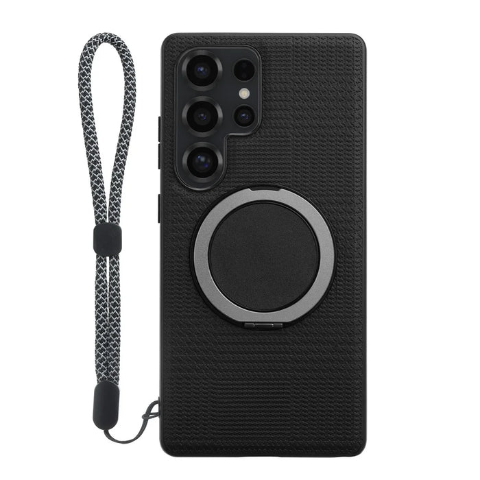 VILI D-THS Series for Samsung Galaxy S24 Ultra Magnetic Case Ring Kickstand PC TPU Phone Back Cover with Strap - Black - 2