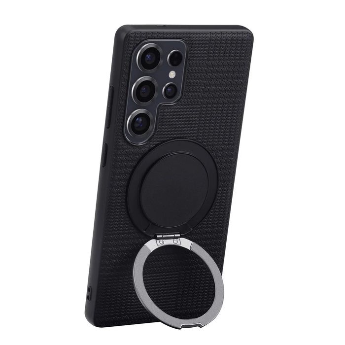 VILI D-THS Series for Samsung Galaxy S24 Ultra Magnetic Case Ring Kickstand PC TPU Phone Back Cover with Strap - Black - 5
