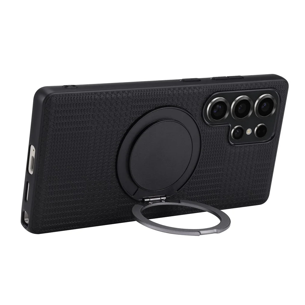 VILI D-THS Series for Samsung Galaxy S24 Ultra Magnetic Case Ring Kickstand PC TPU Phone Back Cover with Strap - Black - 6