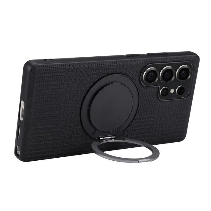 VILI D-THS Series for Samsung Galaxy S24 Ultra Magnetic Case Ring Kickstand PC TPU Phone Back Cover with Strap - Black - 6
