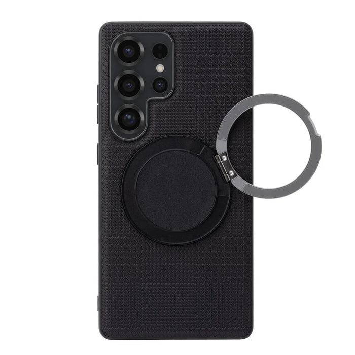 VILI D-THS Series for Samsung Galaxy S24 Ultra Magnetic Case Ring Kickstand PC TPU Phone Back Cover with Strap - Black - 7