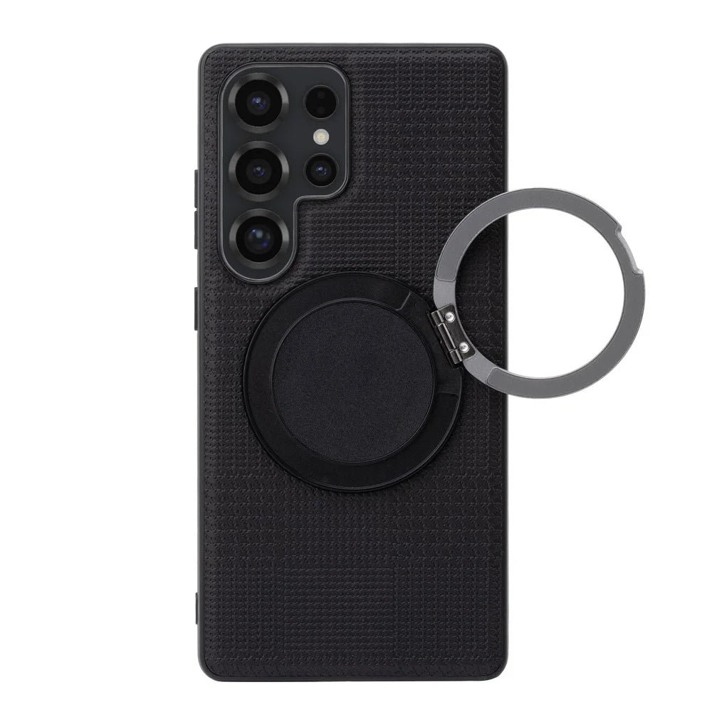 VILI D-THS Series for Samsung Galaxy S25 Ultra Magnetic Case Ring Kickstand PC TPU Phone Back Cover with Strap - Black - 7