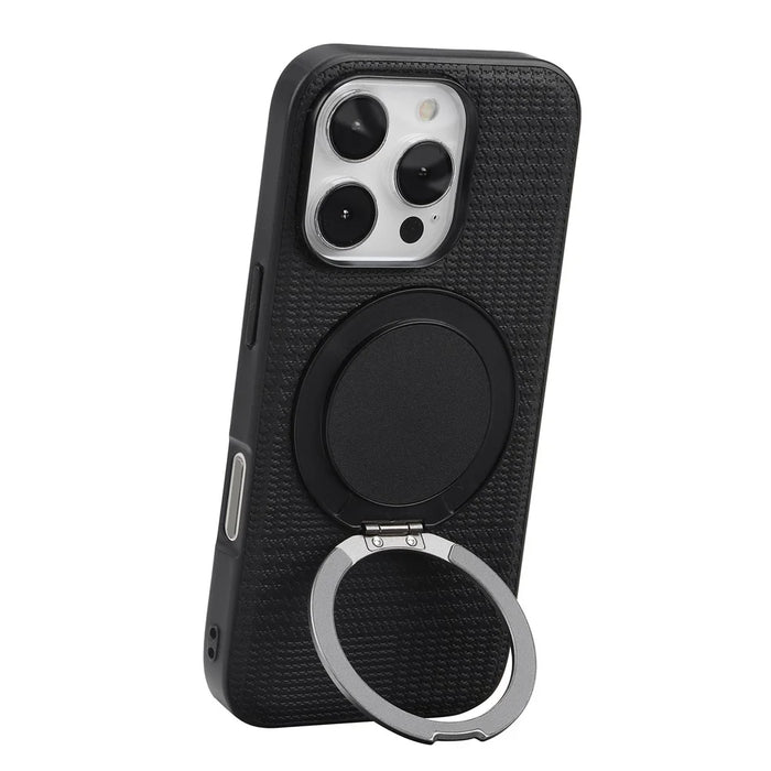 VILI D-THS Series for iPhone 16 Pro Magnetic Case Ring Kickstand PC TPU Phone Back Cover with Strap - Black - 4