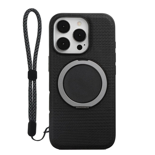 VILI D-THS Series for iPhone 16 Pro Max Magnetic Case Ring Kickstand PC TPU Phone Back Cover with Strap - Black - 1