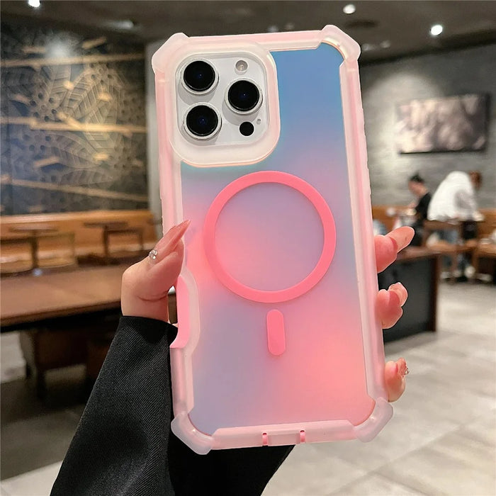 For iPhone 16 Pro Max Magnetic Case Chameleon Anti Drop TPU + PC Phone Cover - Transparent Pink - 1