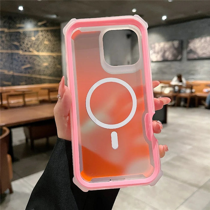For iPhone 16 Pro Max Magnetic Case Chameleon Anti Drop TPU + PC Phone Cover - Transparent Pink - 2