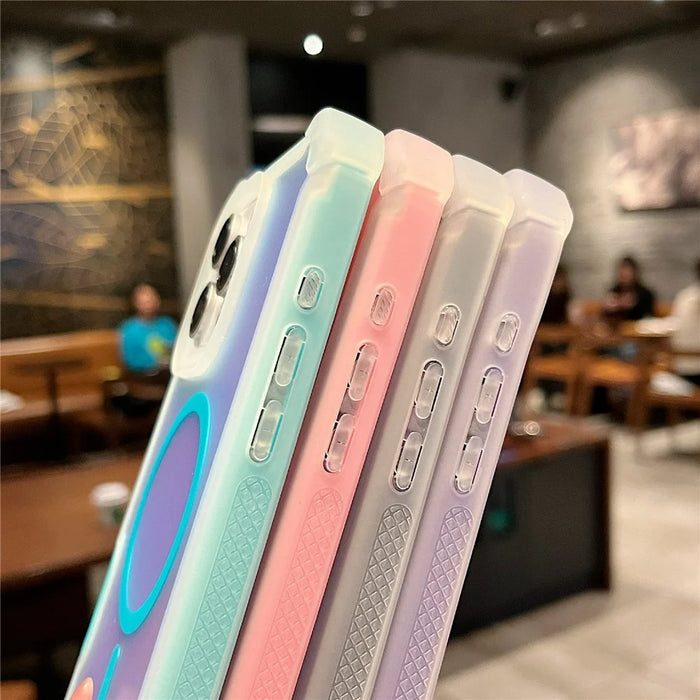 For iPhone 16 Pro Max Magnetic Case Chameleon Anti Drop TPU + PC Phone Cover - Transparent Pink - 5