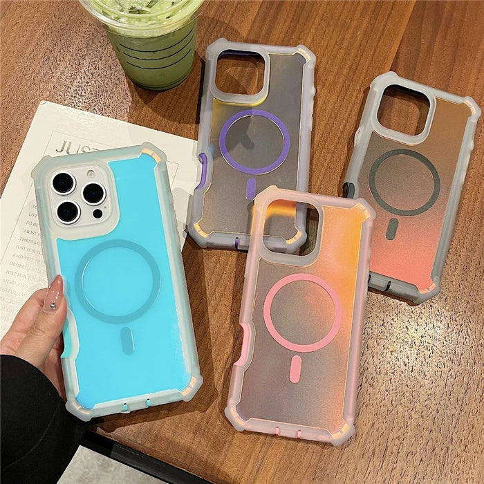 For iPhone 16 Pro Max Magnetic Case Chameleon Anti Drop TPU + PC Phone Cover - Transparent Pink - 6