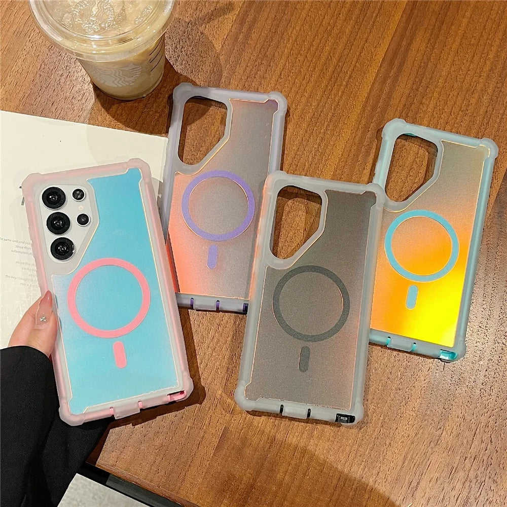 For Samsung Galaxy S25 Ultra Magnetic Case Chameleon Anti Drop TPU + PC Phone Cover - Transparent Blue Purple - 5