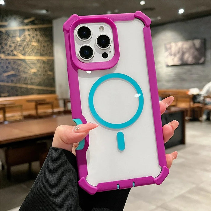 For iPhone 16 Pro Max Case Compatible with MagSafe Clear Anti Drop TPU + PC Phone Cover - Red Purple  /  Blue Green - 2
