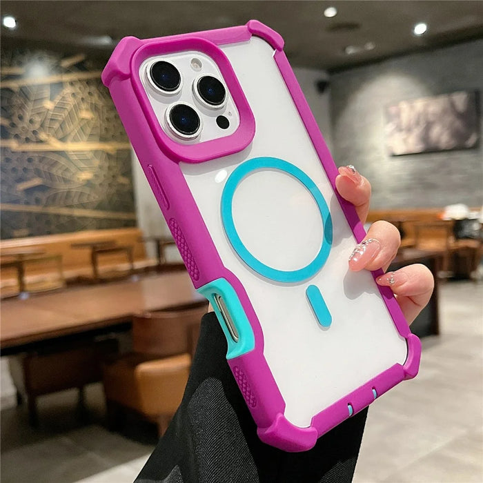 For iPhone 16 Pro Max Case Compatible with MagSafe Clear Anti Drop TPU + PC Phone Cover - Red Purple  /  Blue Green - 3