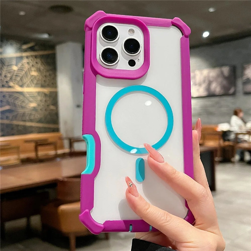 For iPhone 16 Pro Case Compatible with MagSafe Clear Anti Drop TPU + PC Phone Cover - Red Purple  /  Blue Green - 1
