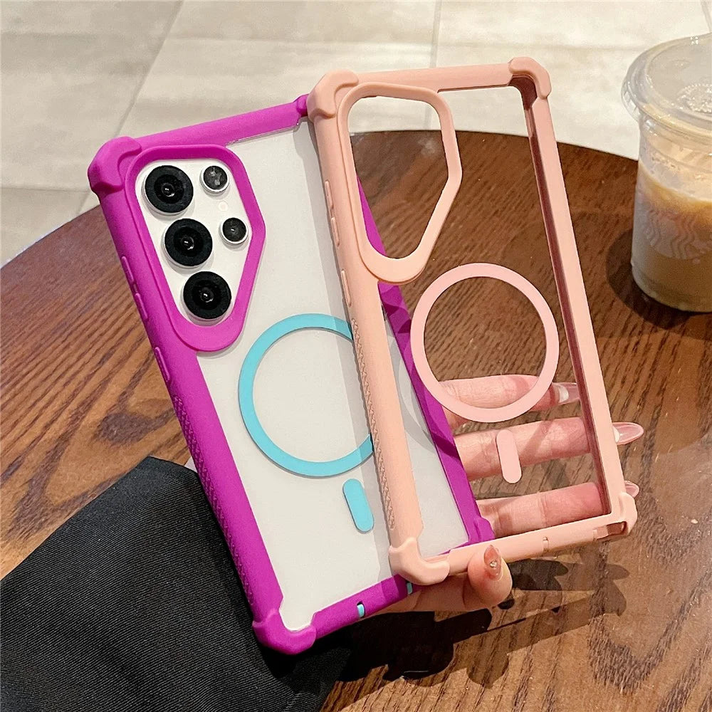 For Samsung Galaxy S24 Ultra Magnetic Case Clear Anti Drop TPU + PC Phone Cover - Red Purple  /  Blue Green - 3