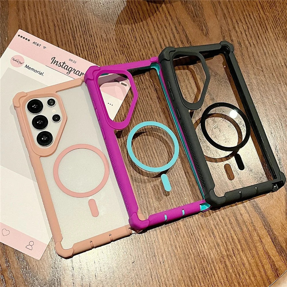 For Samsung Galaxy S24 Ultra Magnetic Case Clear Anti Drop TPU + PC Phone Cover - Red Purple  /  Blue Green - 6