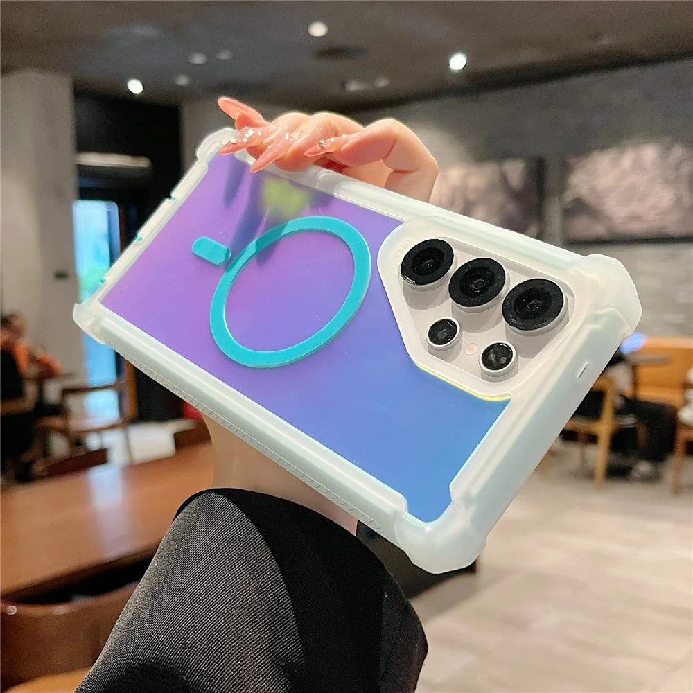 For Samsung Galaxy S24 Ultra Magnetic Case Chameleon Anti Drop TPU + PC Phone Cover - Transparent Blue Purple - 4