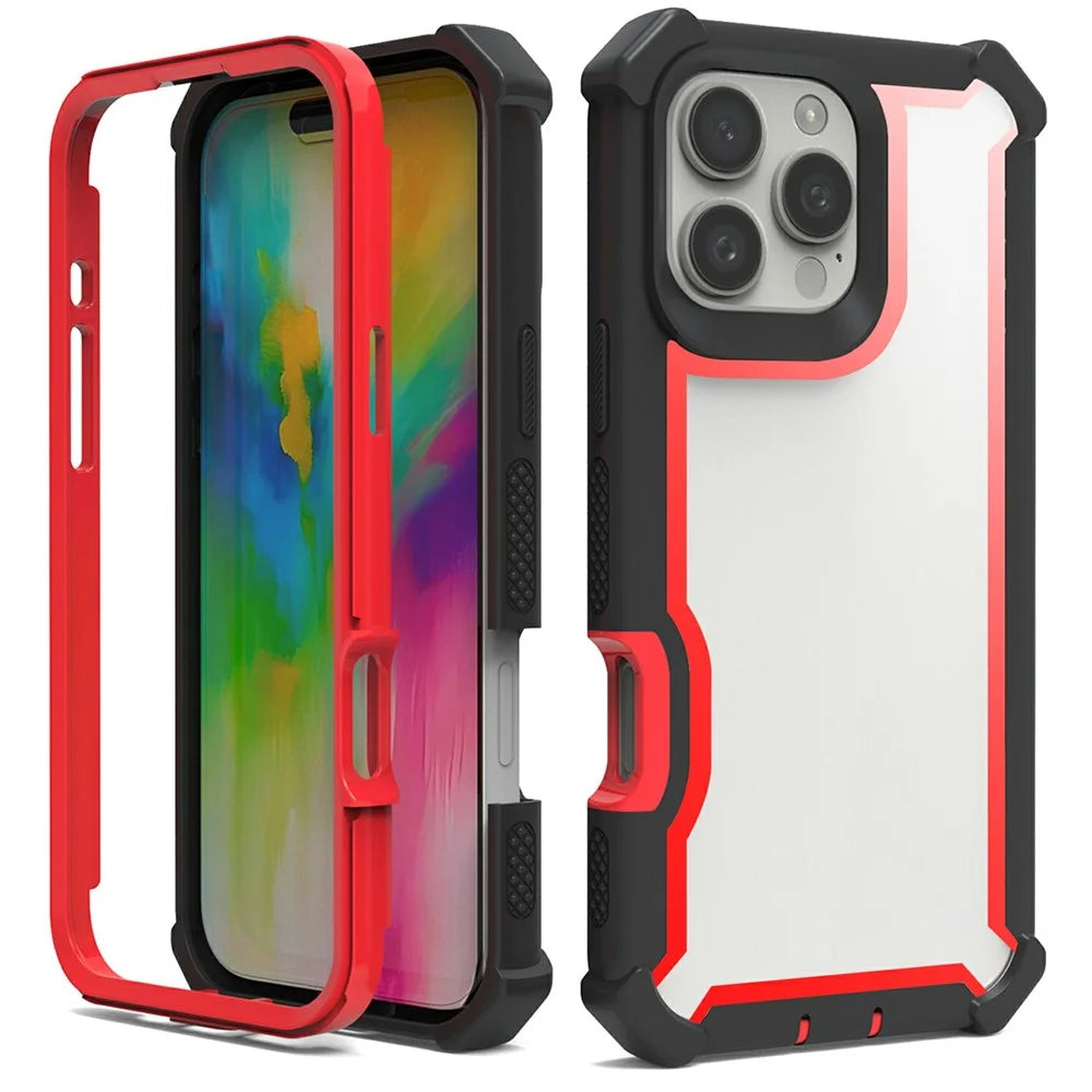 For iPhone 16 Pro Case Clear Detachable 2 in 1 Shockproof TPU + PC Phone Back Cover - Black  /  Red - 1