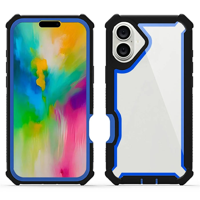 For iPhone 16 Case Clear Detachable 2 in 1 Shockproof TPU + PC Phone Back Cover - Black  /  Blue - 2