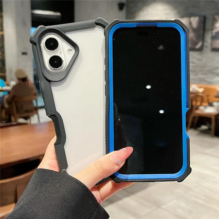 For iPhone 16 Case Clear Detachable 2 in 1 Shockproof TPU + PC Phone Back Cover - Black  /  Blue - 4
