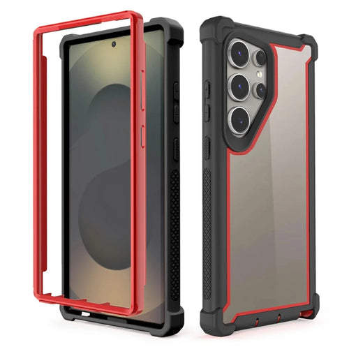 For Samsung Galaxy S24 Ultra Case Clear Detachable 2 in 1 Shockproof TPU + PC Phone Back Cover - Black  /  Red - 1