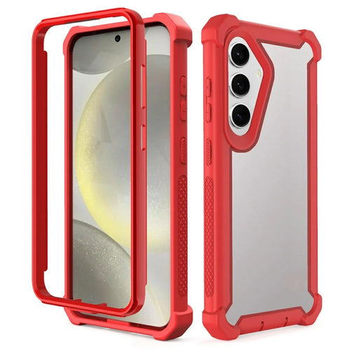For Samsung Galaxy S25 Case Clear Detachable 2 in 1 Shockproof TPU + PC Phone Back Cover - Red - 1