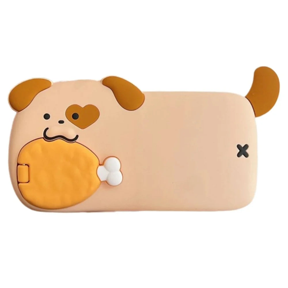 For iPhone 16 Pro Max Silicone Case Dog Eating Chicken Leg Design Lens Cover Kickstand Phone Cover - 1