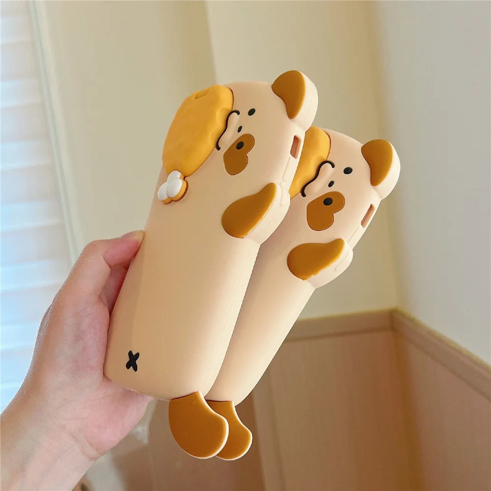For iPhone 16 Pro Max Silicone Case Dog Eating Chicken Leg Design Lens Cover Kickstand Phone Cover - 6