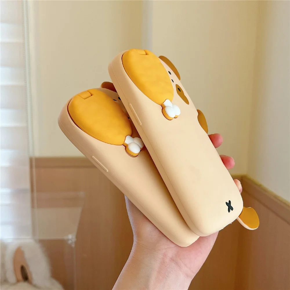 For iPhone 16 Pro Max Silicone Case Dog Eating Chicken Leg Design Lens Cover Kickstand Phone Cover - 7